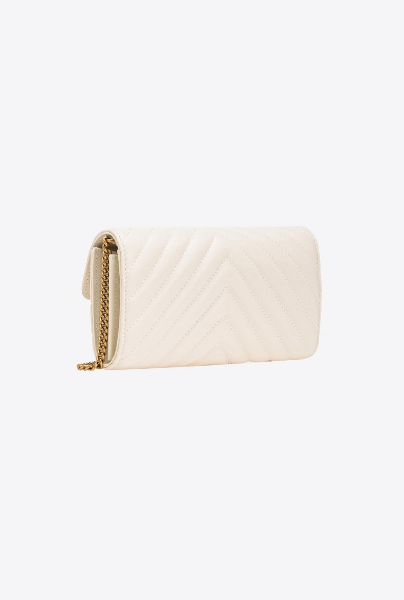 WHITE+WHITE-ANTIQUE GOLD Pinko Love Bag One Wallet Chevron | MYDFL47899
