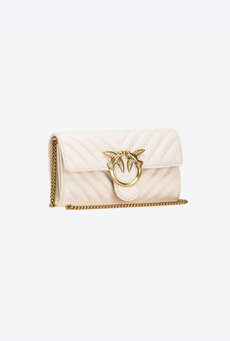 WHITE+WHITE-ANTIQUE GOLD Pinko Love Bag One Wallet Chevron | MYDFL47899
