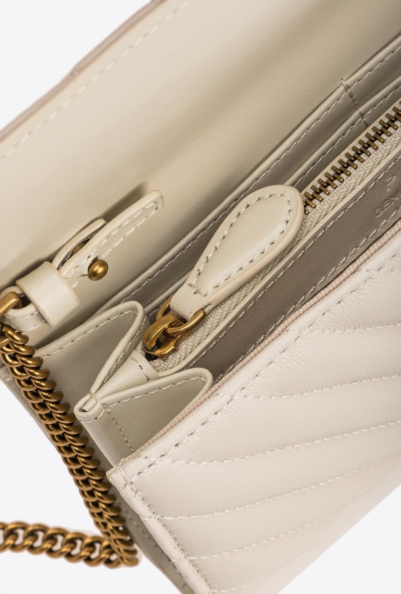 WHITE+WHITE-ANTIQUE GOLD Pinko Love Bag One Wallet Chevron | MYDFL47899