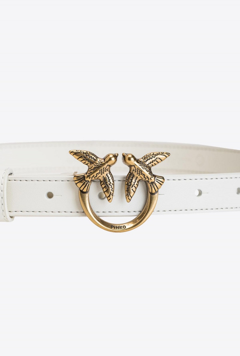 WHITE+WHITE-ANTIQUE GOLD Pinko Love Birds thin leather belt | MYICD25178