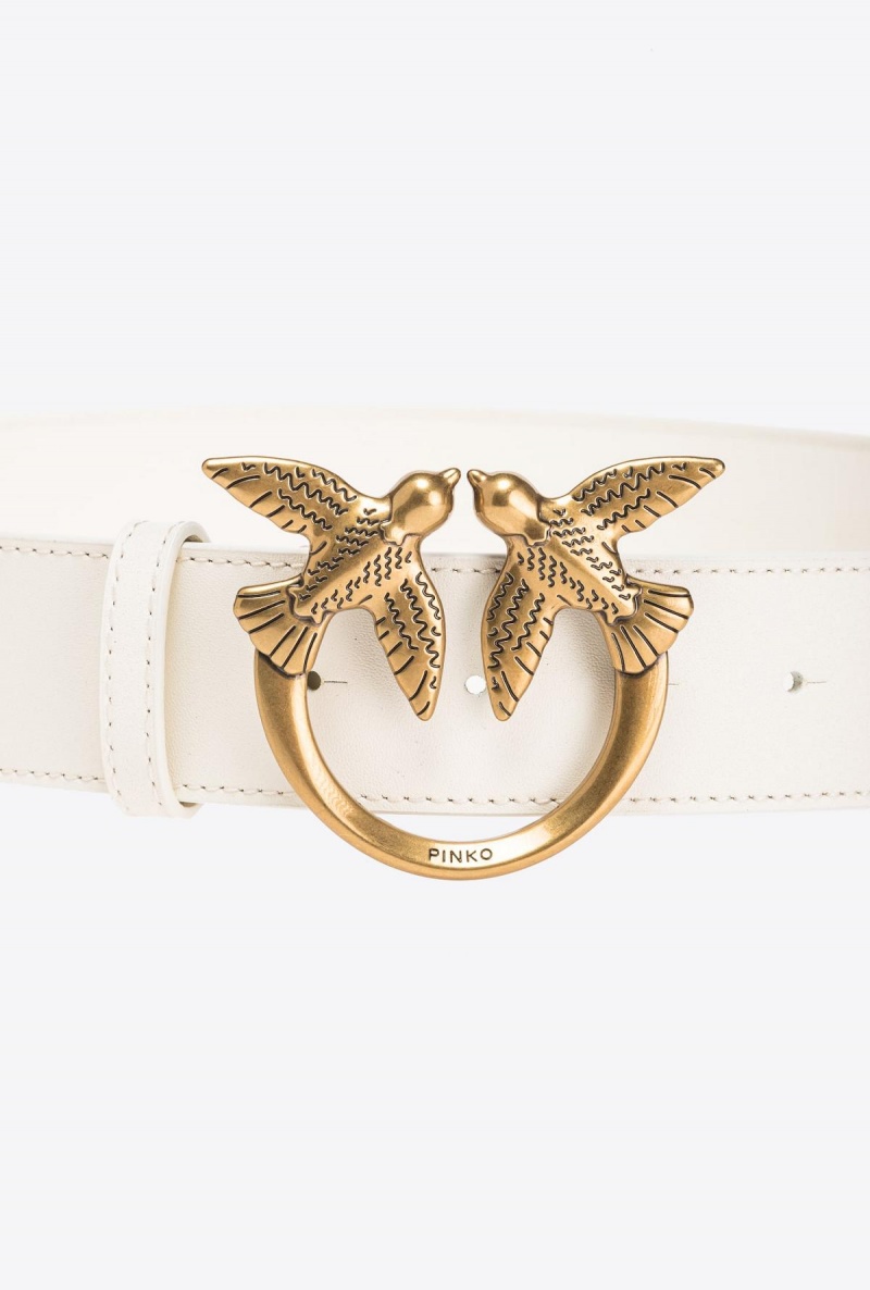 WHITE+WHITE-ANTIQUE GOLD Pinko Love Birds high leather belt 4cm | ZMYMJ21456
