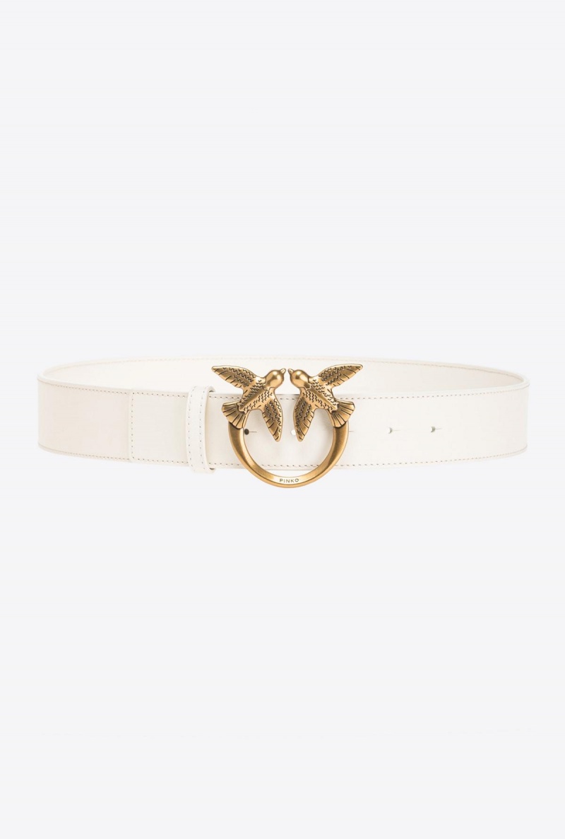 WHITE+WHITE-ANTIQUE GOLD Pinko Love Birds high leather belt 4cm | ZMYMJ21456