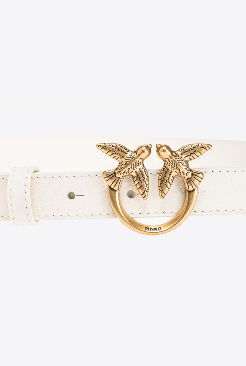WHITE+WHITE-ANTIQUE GOLD Pinko Love Birds thin leather belt 2cm | SMYVO32617