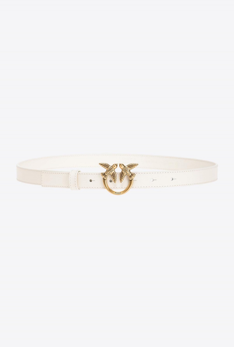 WHITE+WHITE-ANTIQUE GOLD Pinko Love Birds thin leather belt 2cm | SMYVO32617