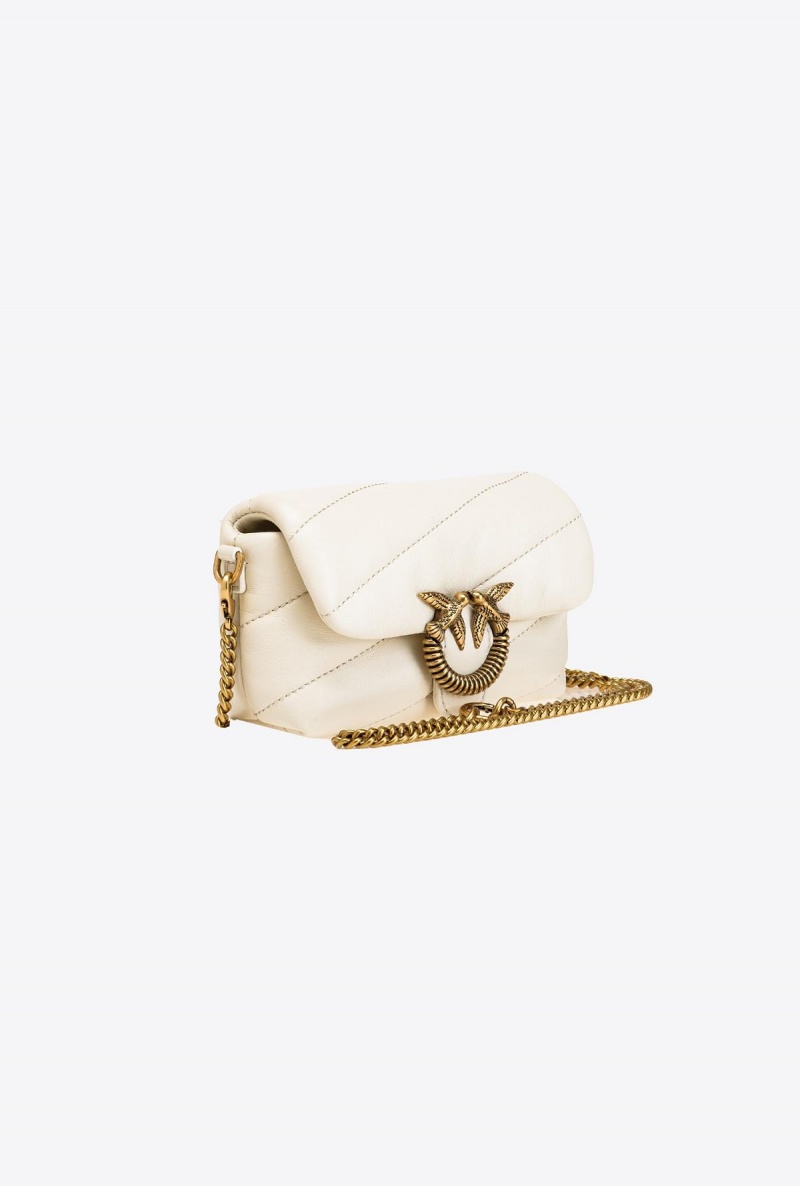 WHITE+WHITE-ANTIQUE GOLD Pinko Micro Love Bag Puff Maxi Quilt con twist buckle | UMYTG52707