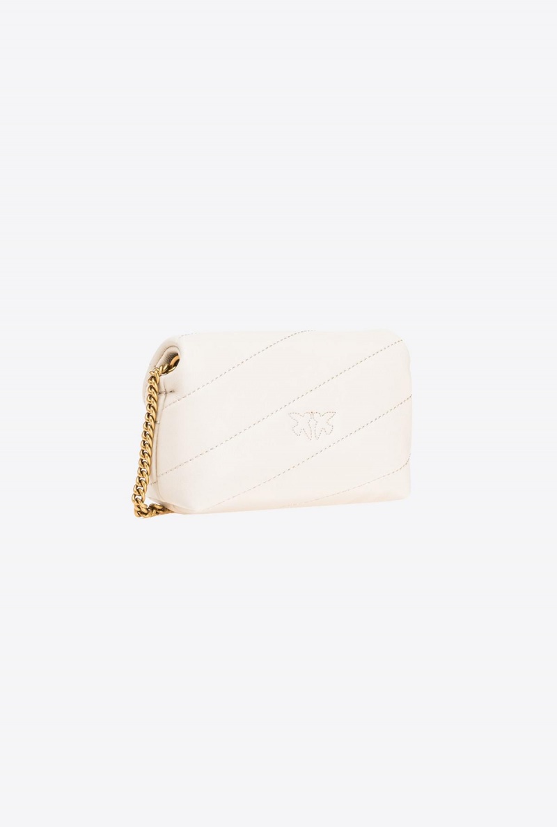 WHITE+WHITE-ANTIQUE GOLD Pinko Micro Love Bag Puff Maxi Quilt | AMYDF81376