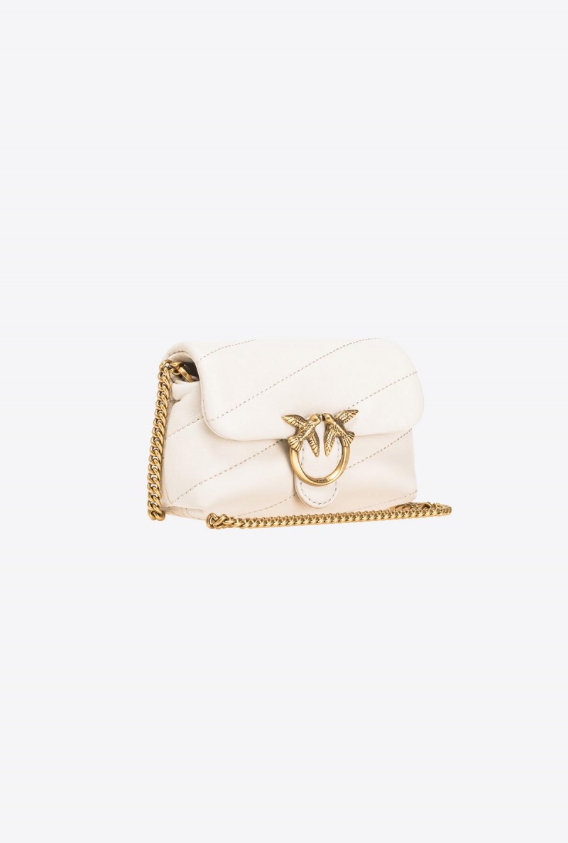 WHITE+WHITE-ANTIQUE GOLD Pinko Micro Love Bag Puff Maxi Quilt | AMYDF81376