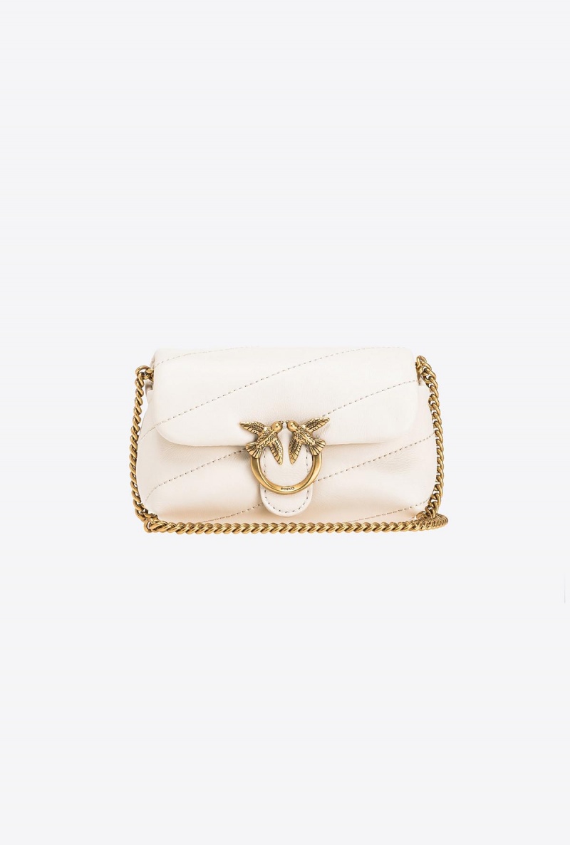 WHITE+WHITE-ANTIQUE GOLD Pinko Micro Love Bag Puff Maxi Quilt | AMYDF81376