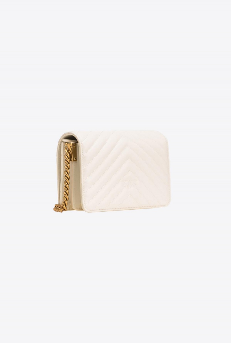 WHITE+WHITE-ANTIQUE GOLD Pinko Mini Love Bag Click Chevron | MYNEJ87885
