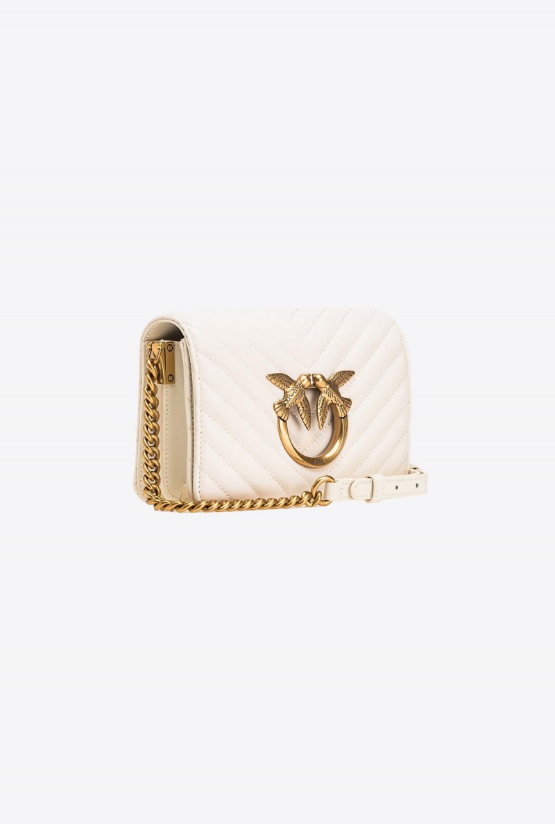 WHITE+WHITE-ANTIQUE GOLD Pinko Mini Love Bag Click Chevron | MYNEJ87885
