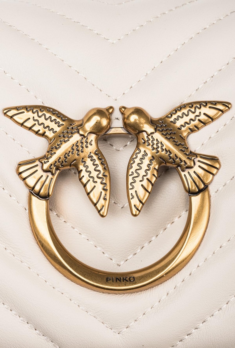 WHITE+WHITE-ANTIQUE GOLD Pinko Mini Love Bag Click Chevron | MYNEJ87885