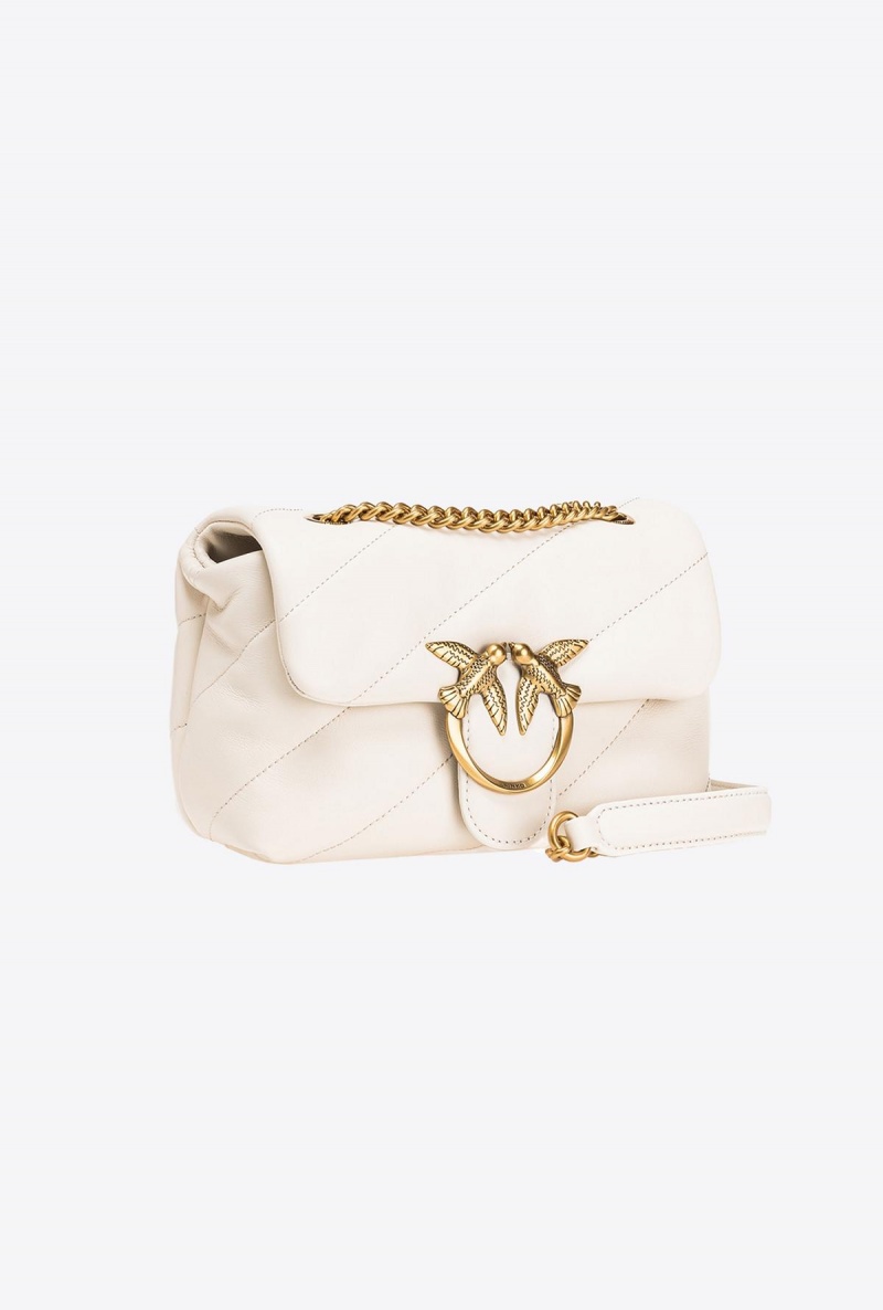 WHITE+WHITE-ANTIQUE GOLD Pinko Mini Love Bag Puff Maxi Quilt | SMYVO74265