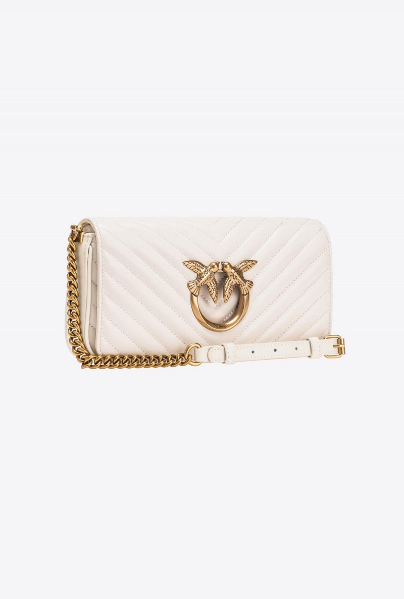 WHITE+WHITE-ANTIQUE GOLD Pinko Mini Love Bag Click Baguette Chevron | MYJVR11899