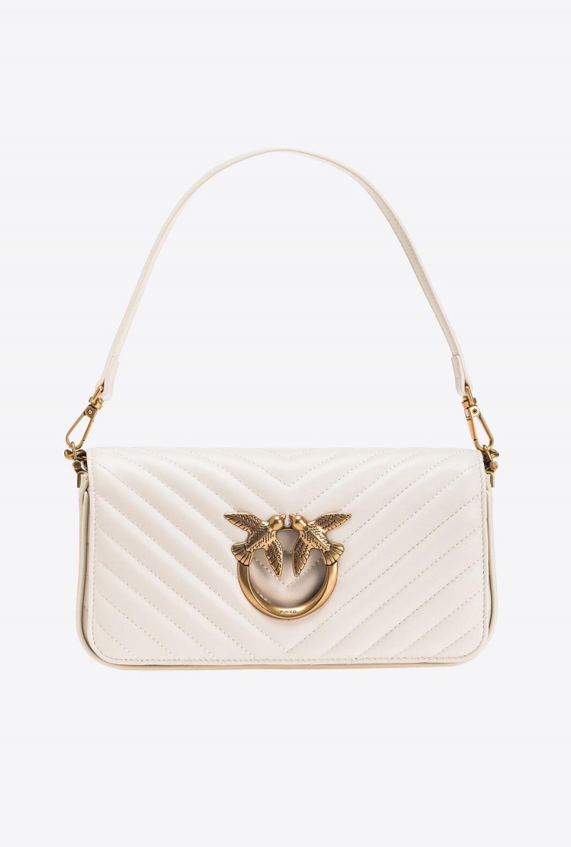 WHITE+WHITE-ANTIQUE GOLD Pinko Mini Love Bag Click Baguette Chevron | MYJVR11899