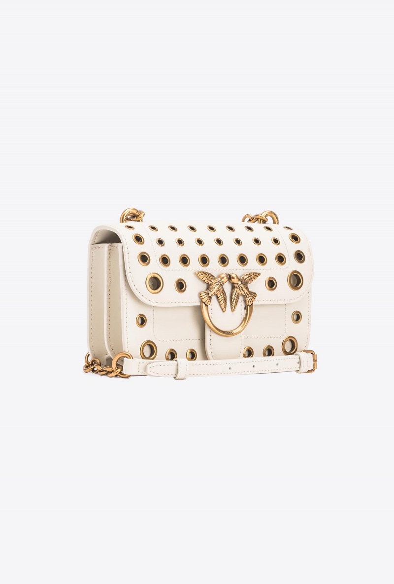 WHITE+WHITE-ANTIQUE GOLD Pinko Mini Love Bag Bell with metal eyelets | MYJVR32530