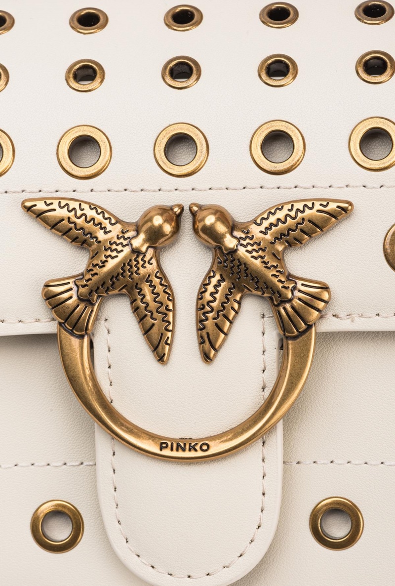 WHITE+WHITE-ANTIQUE GOLD Pinko Mini Love Bag Bell with metal eyelets | MYJVR32530