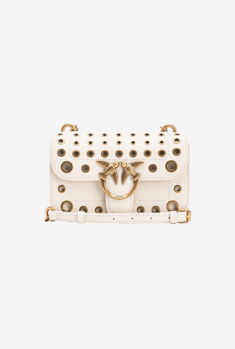 WHITE+WHITE-ANTIQUE GOLD Pinko Mini Love Bag Bell with metal eyelets | MYJVR32530