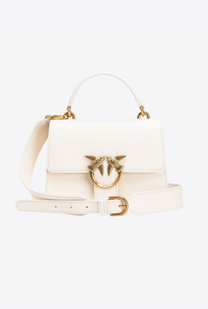 WHITE+WHITE-ANTIQUE GOLD Pinko Mini Love Bag One Top Handle Light Simply | MYQAV78894