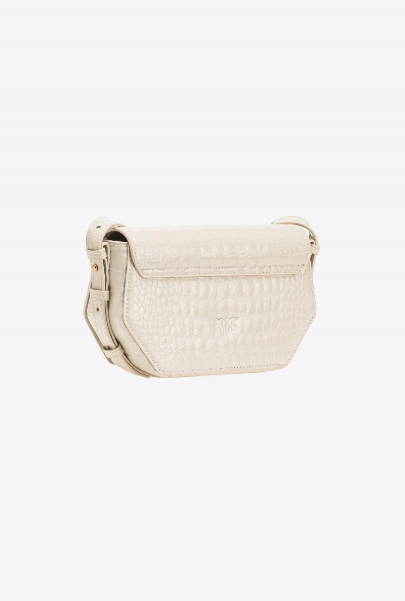 WHITE+WHITE-ANTIQUE GOLD Pinko Mini Love Bag Click Exagon in patent crocodile-print leather | MYXMI63254