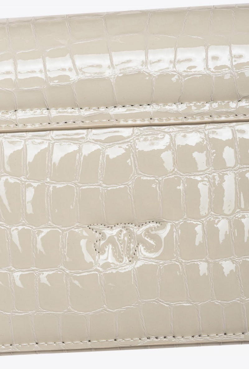 WHITE+WHITE-ANTIQUE GOLD Pinko Mini Love Bag Click Exagon in patent crocodile-print leather | MYXMI63254