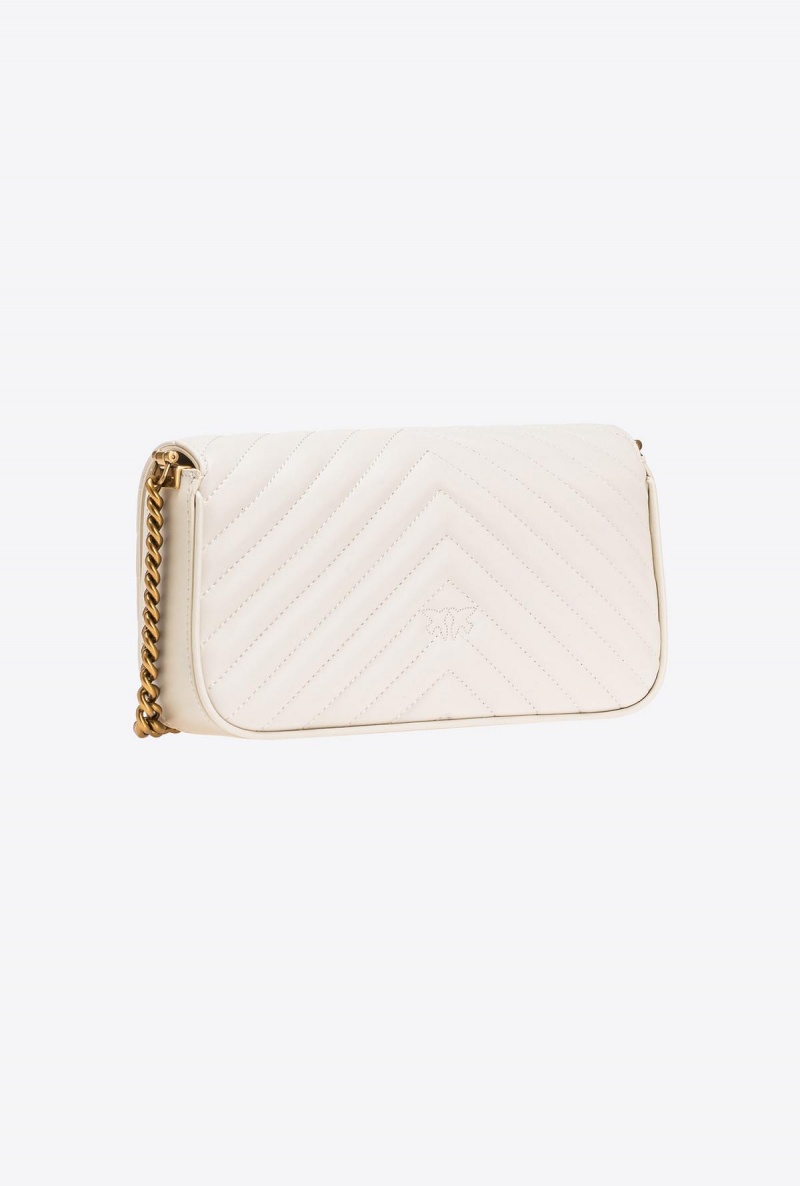 WHITE+WHITE-ANTIQUE GOLD Pinko Mini Love Bag Click Baguette Chevron | MYNEJ88118