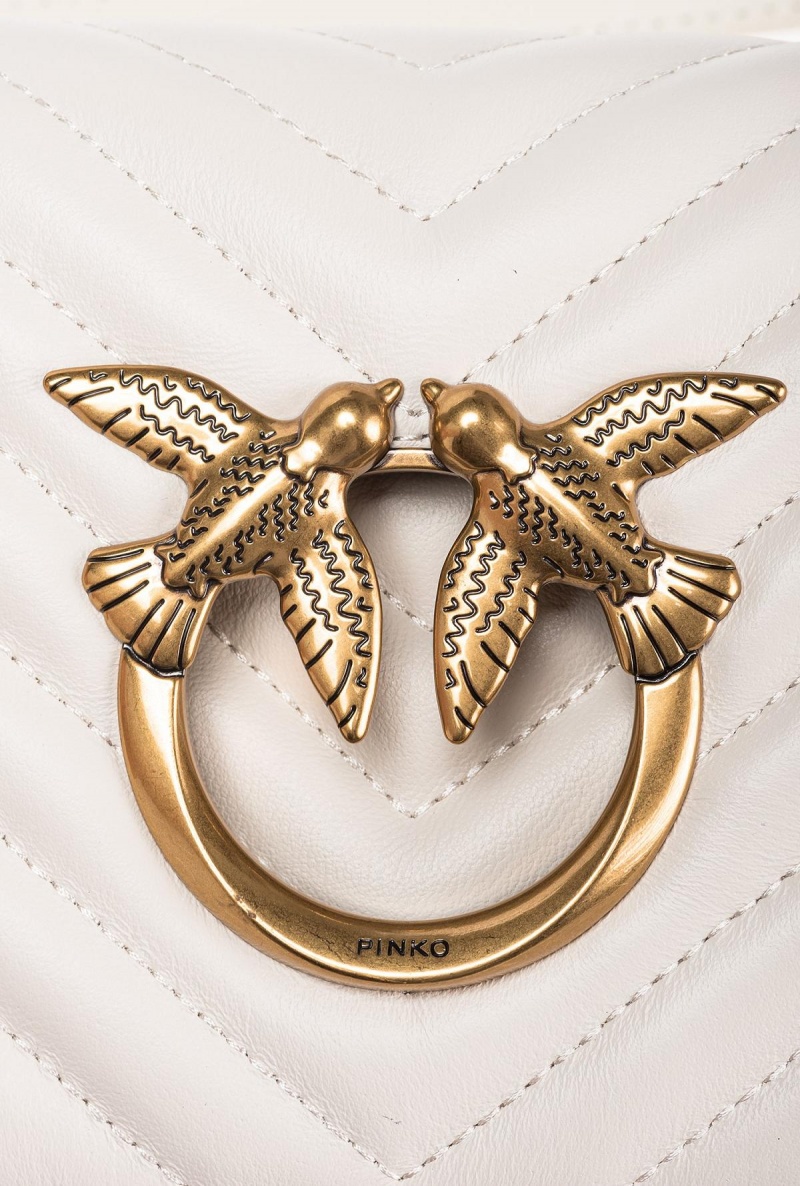 WHITE+WHITE-ANTIQUE GOLD Pinko Mini Love Bag Click Baguette Chevron | MYNEJ88118