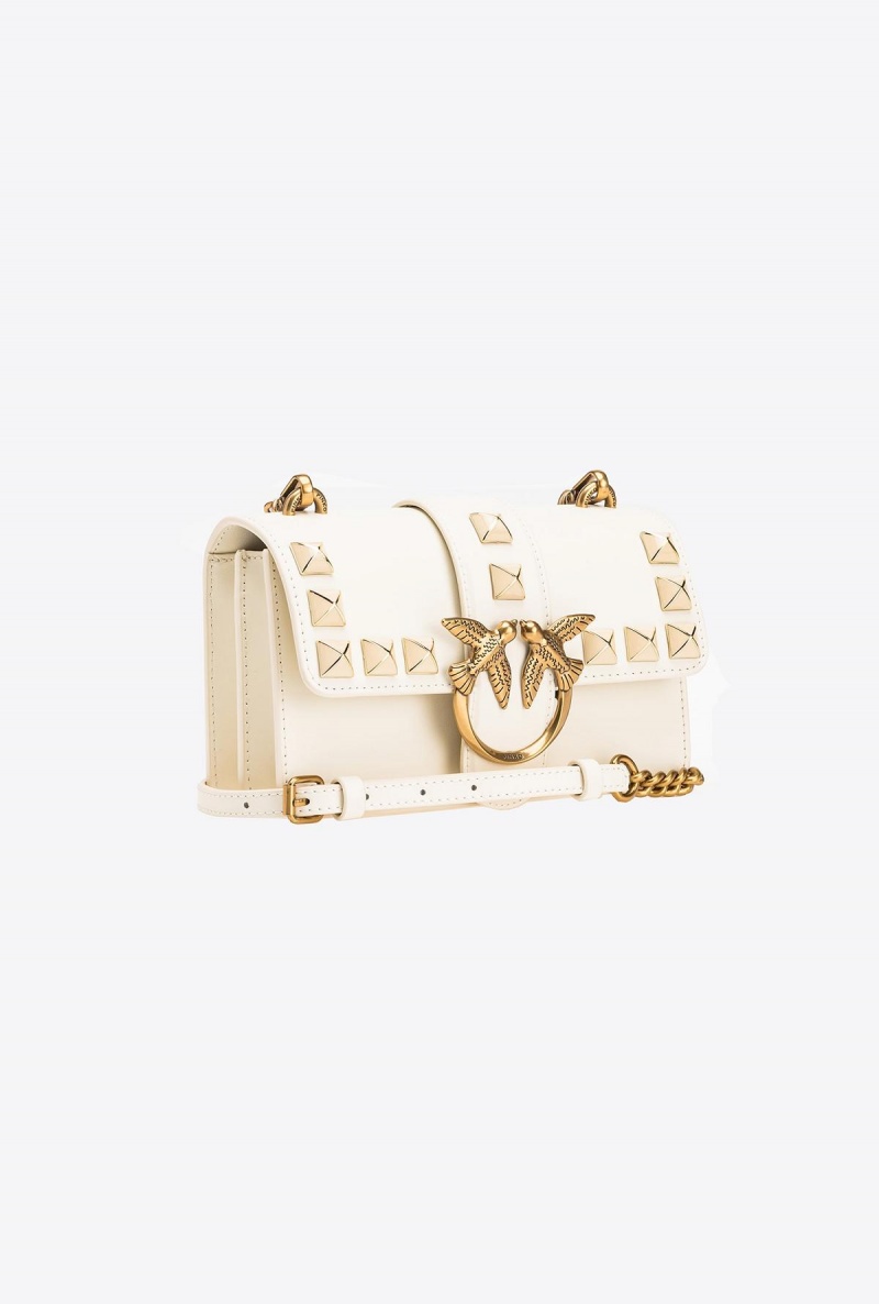 WHITE+WHITE-ANTIQUE GOLD Pinko Mini Love Bag One Painted Studs | EMYHC79329