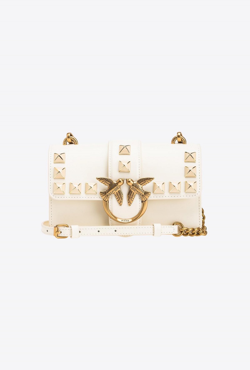 WHITE+WHITE-ANTIQUE GOLD Pinko Mini Love Bag One Painted Studs | EMYHC79329