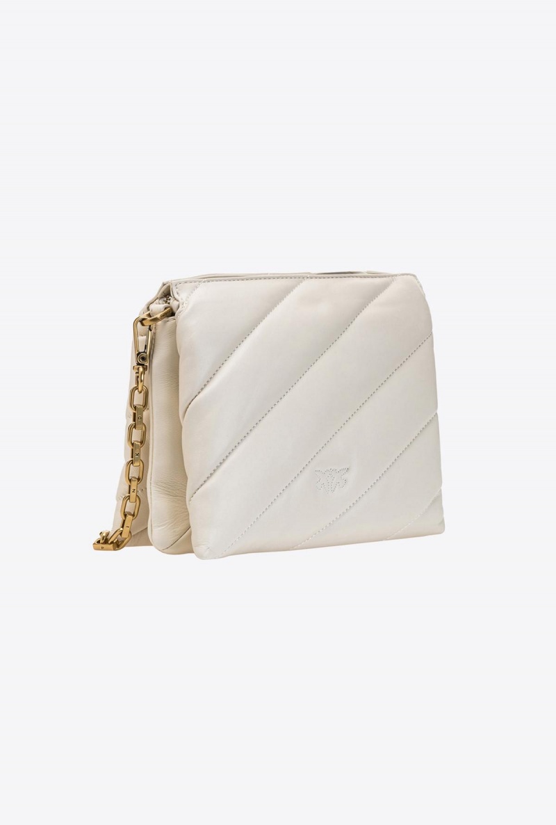 WHITE+WHITE-ANTIQUE GOLD Pinko Small Twins Bag Maxi Quilt | XMYGW78872