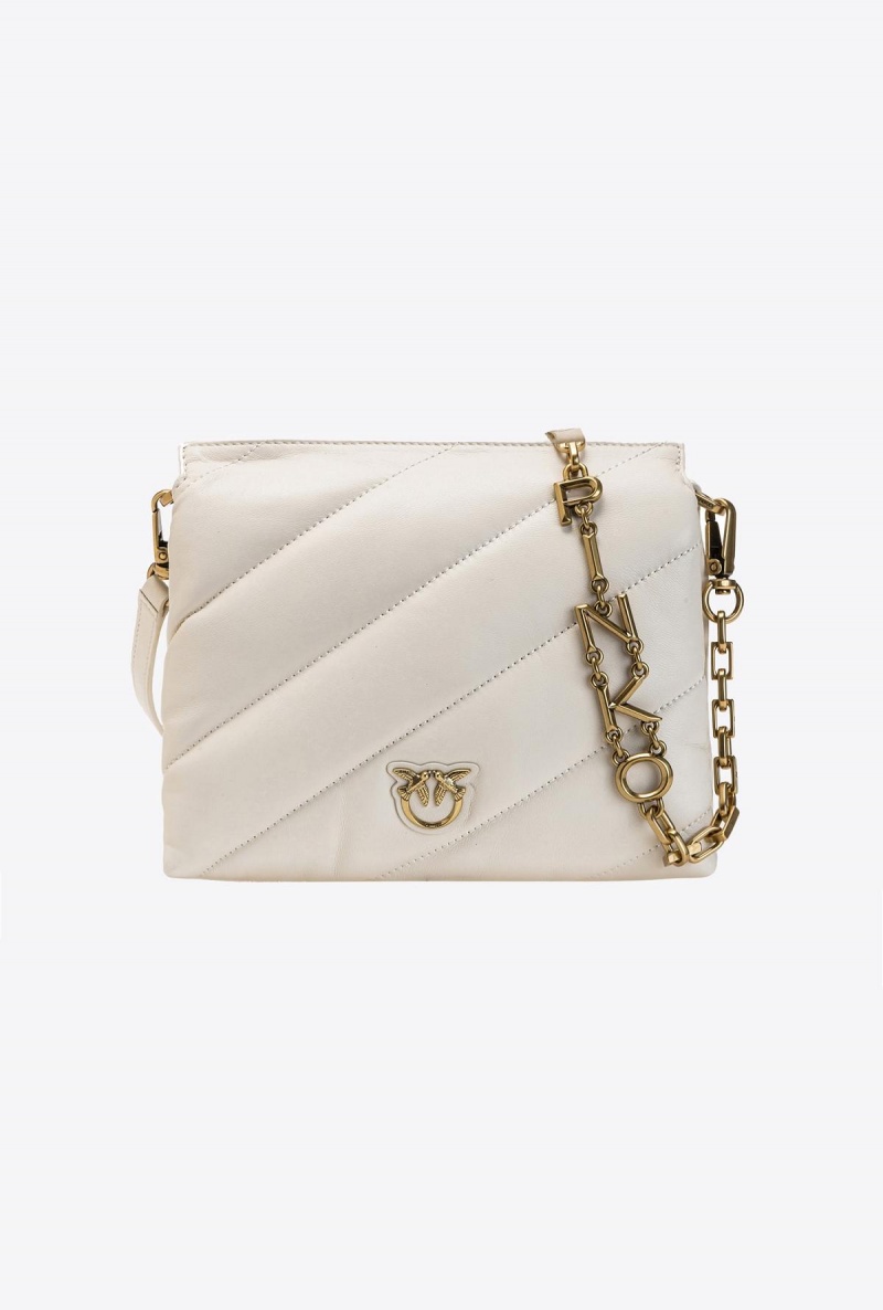 WHITE+WHITE-ANTIQUE GOLD Pinko Small Twins Bag Maxi Quilt | XMYGW78872