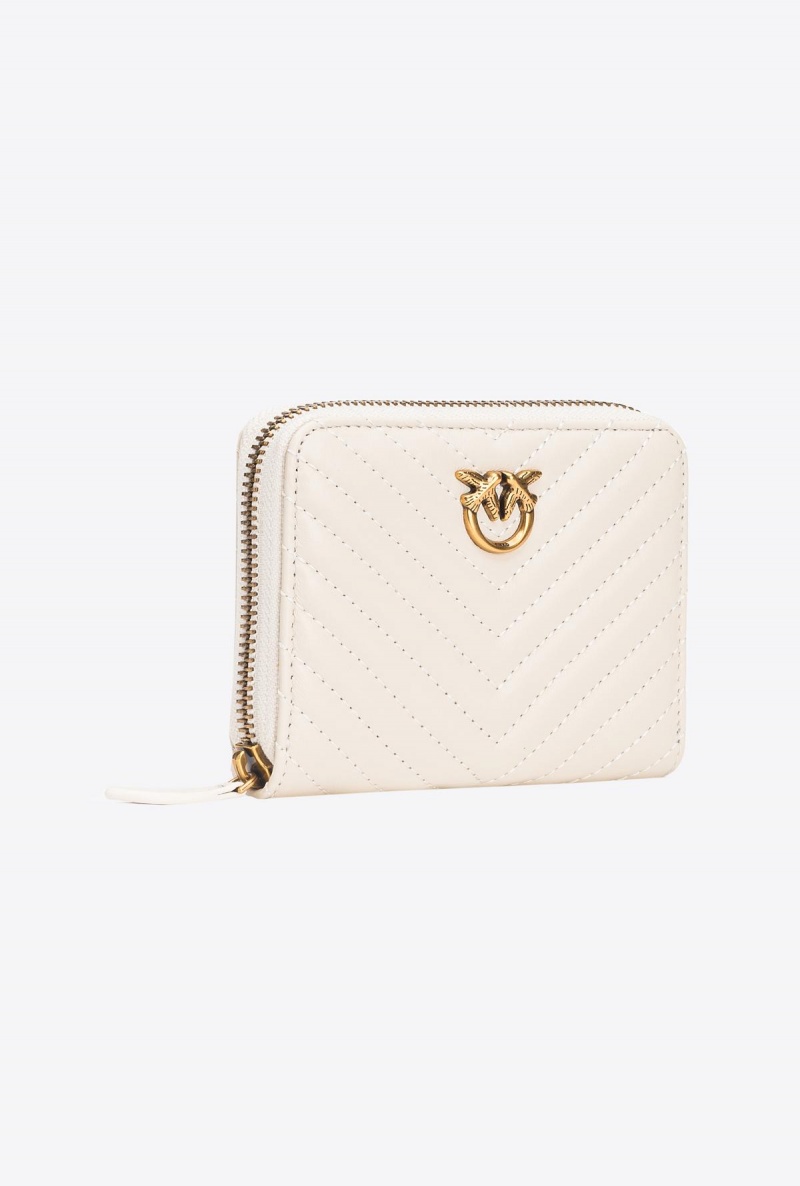 WHITE+WHITE-ANTIQUE GOLD Pinko Square zip-around wallet in chevron-patterned nappa leather | FMYUI93597