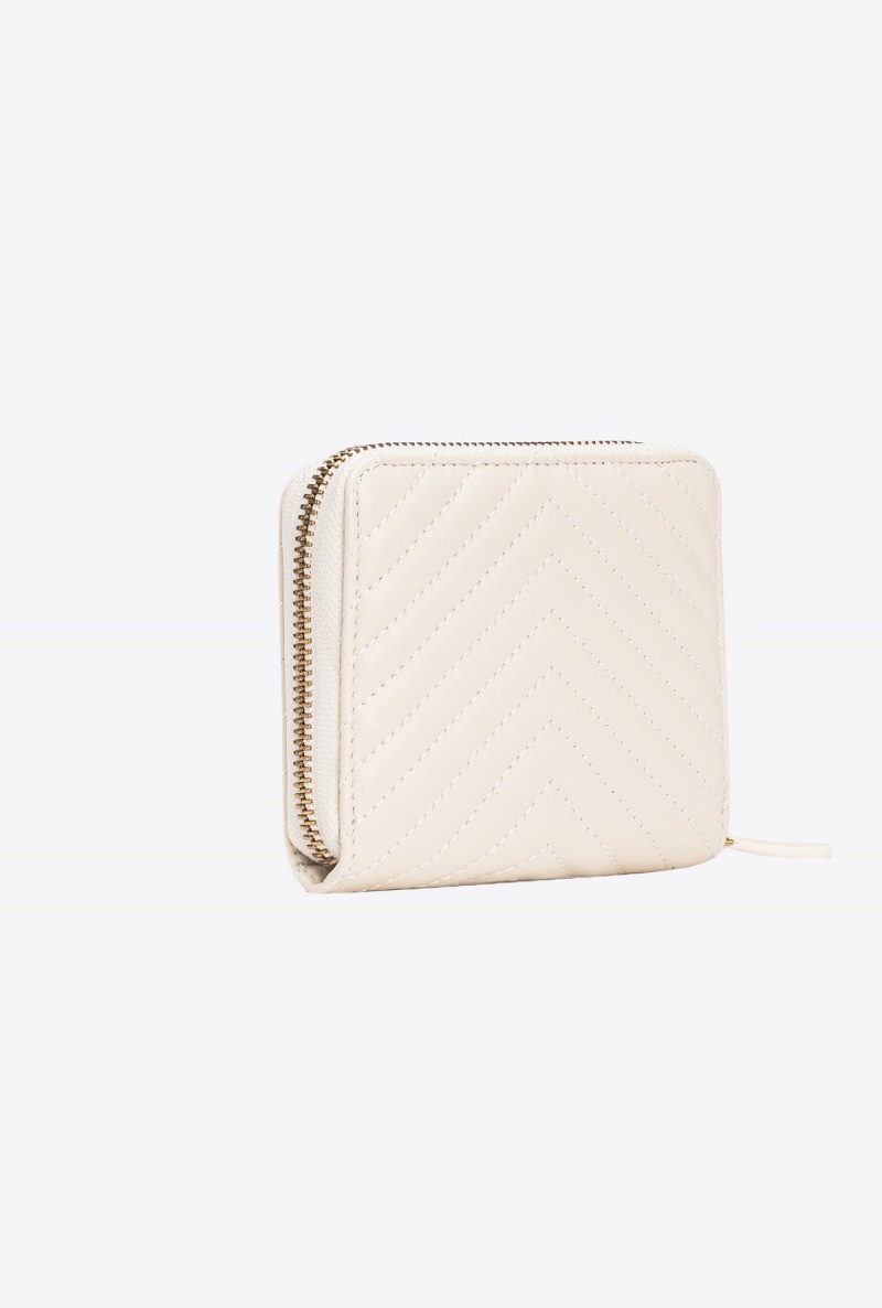 WHITE+WHITE-ANTIQUE GOLD Pinko Square zip-around wallet in chevron-patterned nappa leather | FMYUI93597