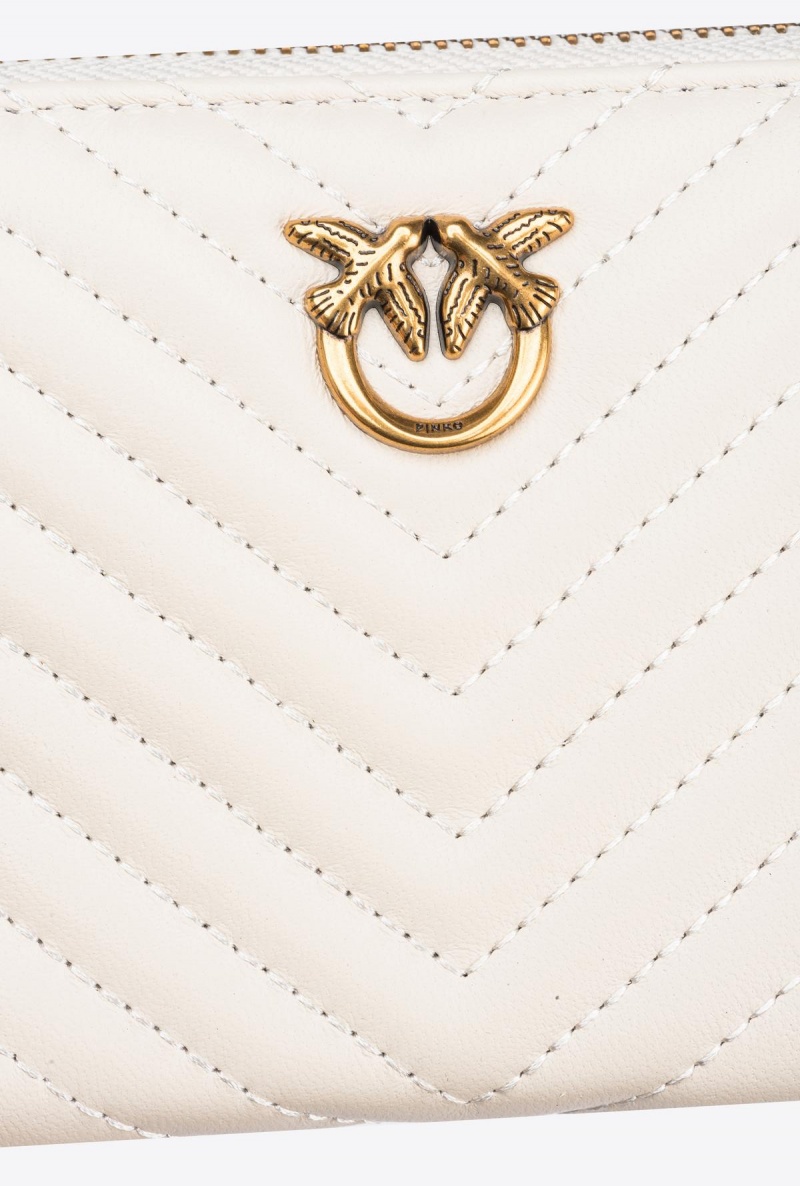 WHITE+WHITE-ANTIQUE GOLD Pinko Square zip-around wallet in chevron-patterned nappa leather | FMYUI93597