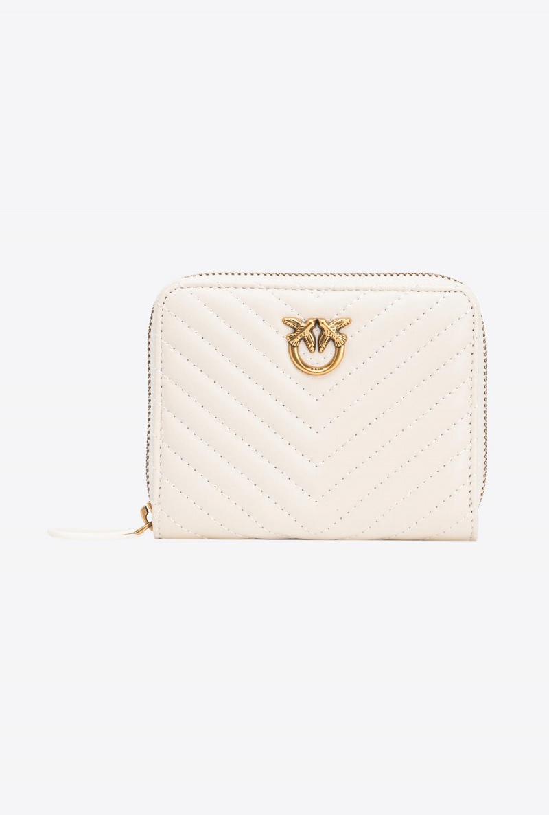 WHITE+WHITE-ANTIQUE GOLD Pinko Square zip-around wallet in chevron-patterned nappa leather | FMYUI93597