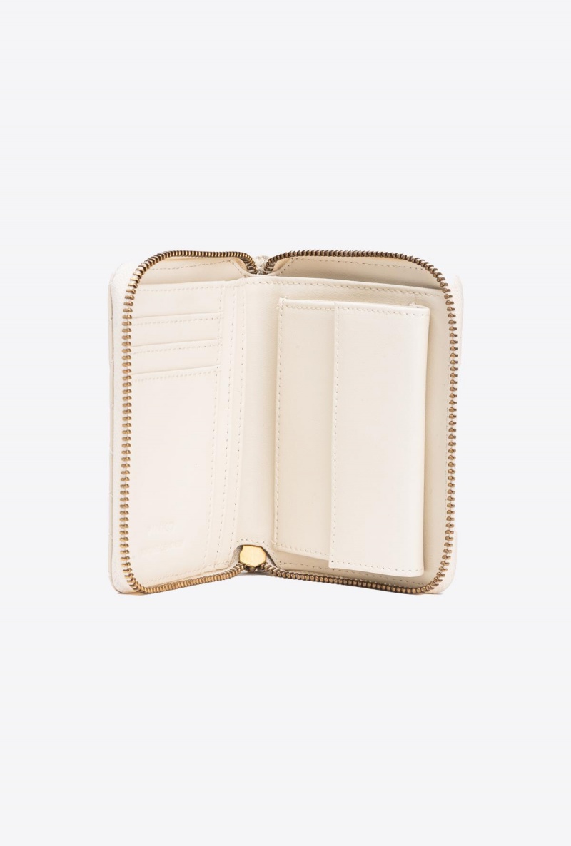 WHITE+WHITE-ANTIQUE GOLD Pinko Square zip-around wallet in chevron-patterned nappa leather | FMYHY46188