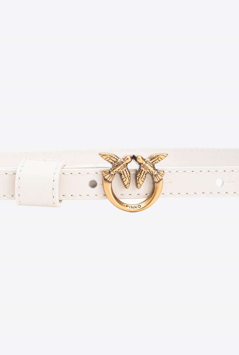 WHITE+WHITE-ANTIQUE GOLD Pinko Thin belt with Love Birds buckle 1cm | GMYEC15210