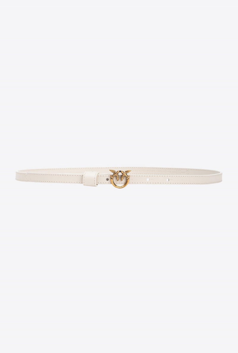 WHITE+WHITE-ANTIQUE GOLD Pinko Thin belt with Love Birds buckle 1cm | GMYEC15210