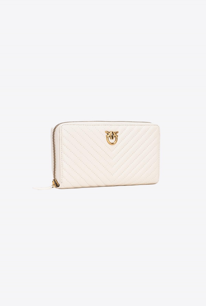 WHITE+WHITE-ANTIQUE GOLD Pinko Zip-around wallet in chevron-patterned nappa leather | SMYVO87052