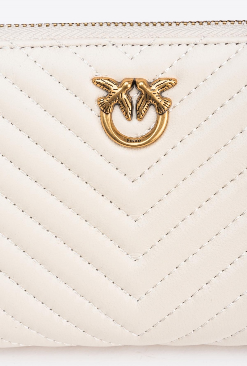 WHITE+WHITE-ANTIQUE GOLD Pinko Zip-around wallet in chevron-patterned nappa leather | SMYVO87052