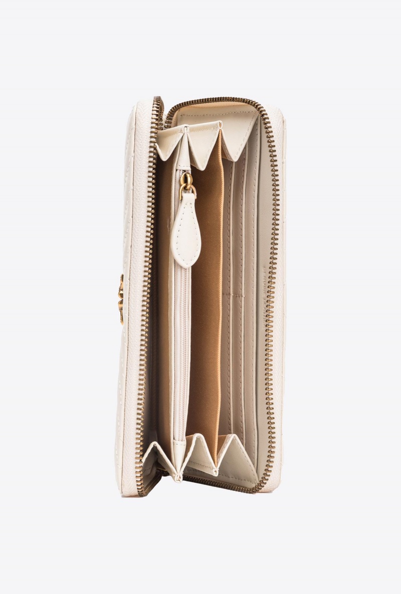 WHITE+WHITE-ANTIQUE GOLD Pinko Zip-around wallet in chevron-patterned nappa leather | SMYVO87052