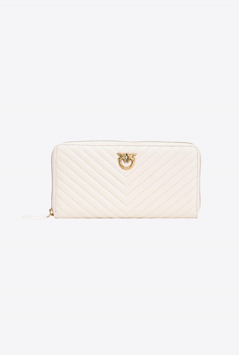 WHITE+WHITE-ANTIQUE GOLD Pinko Zip-around wallet in chevron-patterned nappa leather | SMYVO87052