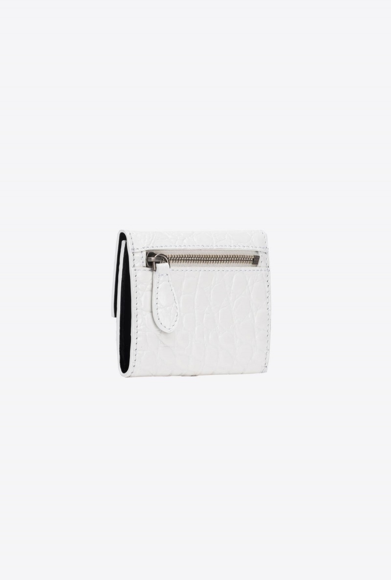 WHITE+WHITE-OLD SILVER Pinko Galleria small wallet in white crocodile-print leather | QMYUV21556
