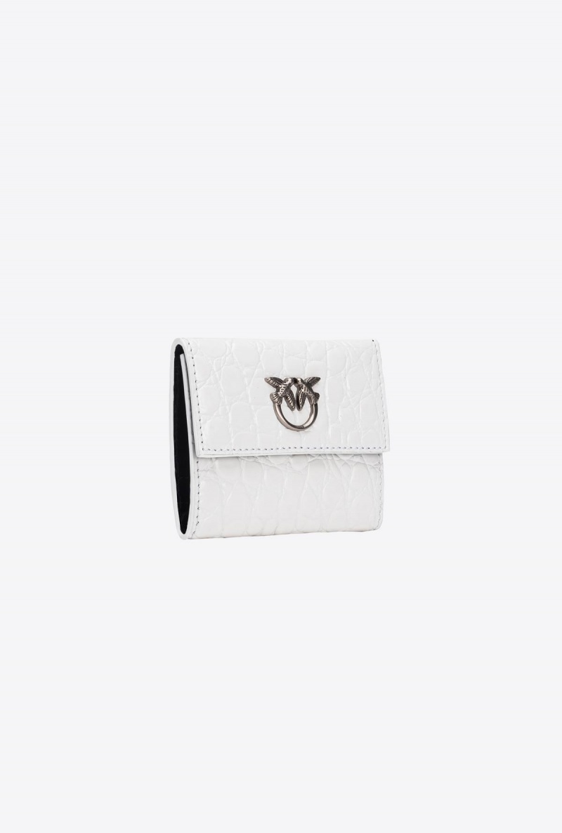 WHITE+WHITE-OLD SILVER Pinko Galleria small wallet in white crocodile-print leather | QMYUV21556