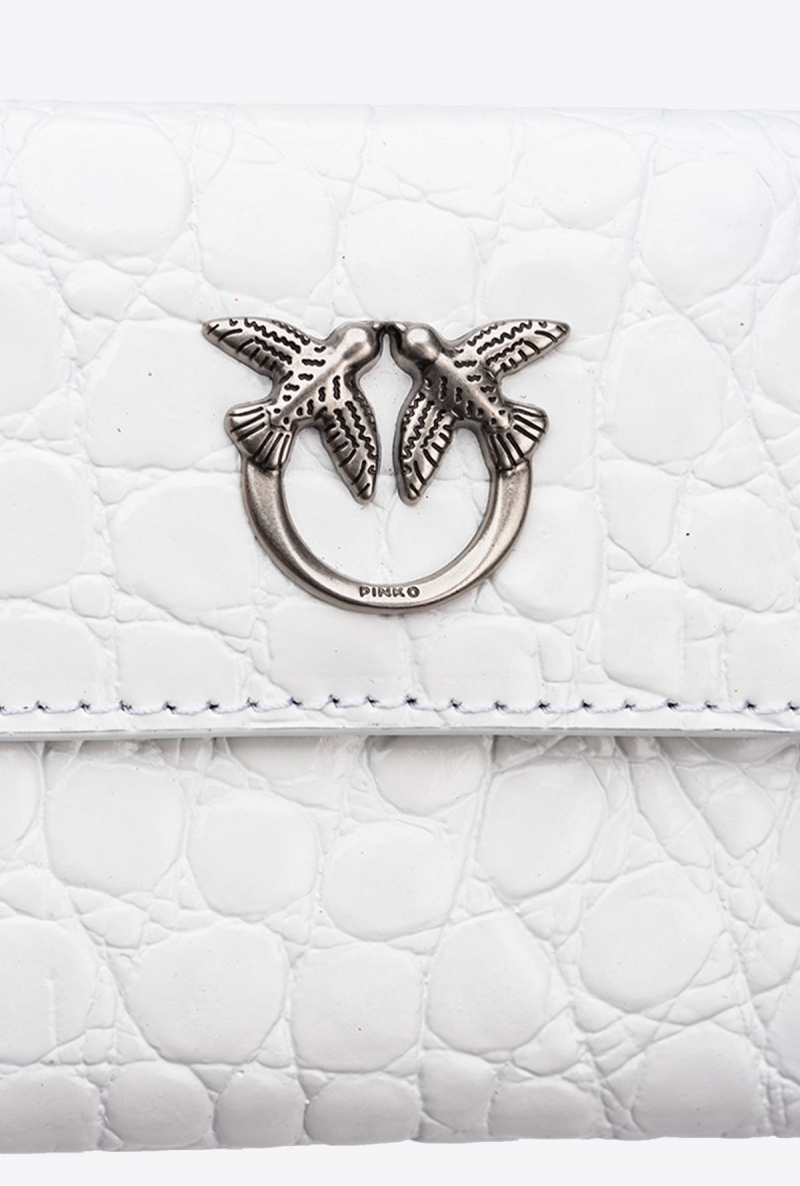WHITE+WHITE-OLD SILVER Pinko Galleria small wallet in white crocodile-print leather | QMYUV21556