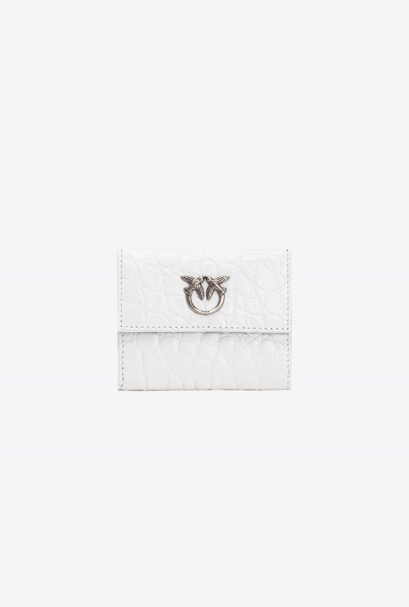 WHITE+WHITE-OLD SILVER Pinko Galleria small wallet in white crocodile-print leather | QMYUV21556