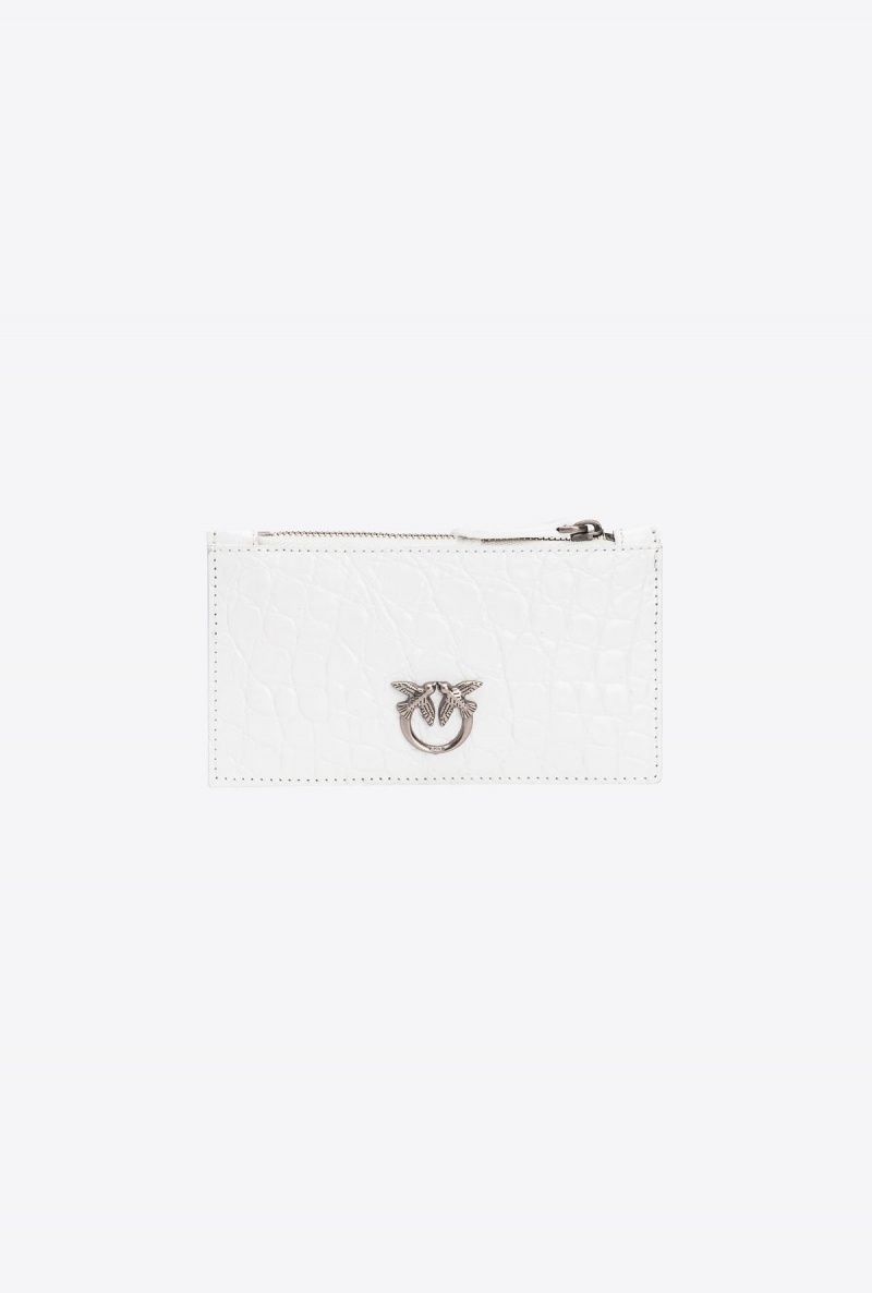 WHITE+WHITE-OLD SILVER Pinko Galleria white crocodile-print card holder | MYNEJ93516