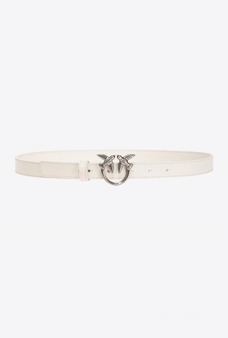 WHITE+WHITE-OLD SILVER Pinko Love Birds thin leather belt 2cm | TMYPQ65933