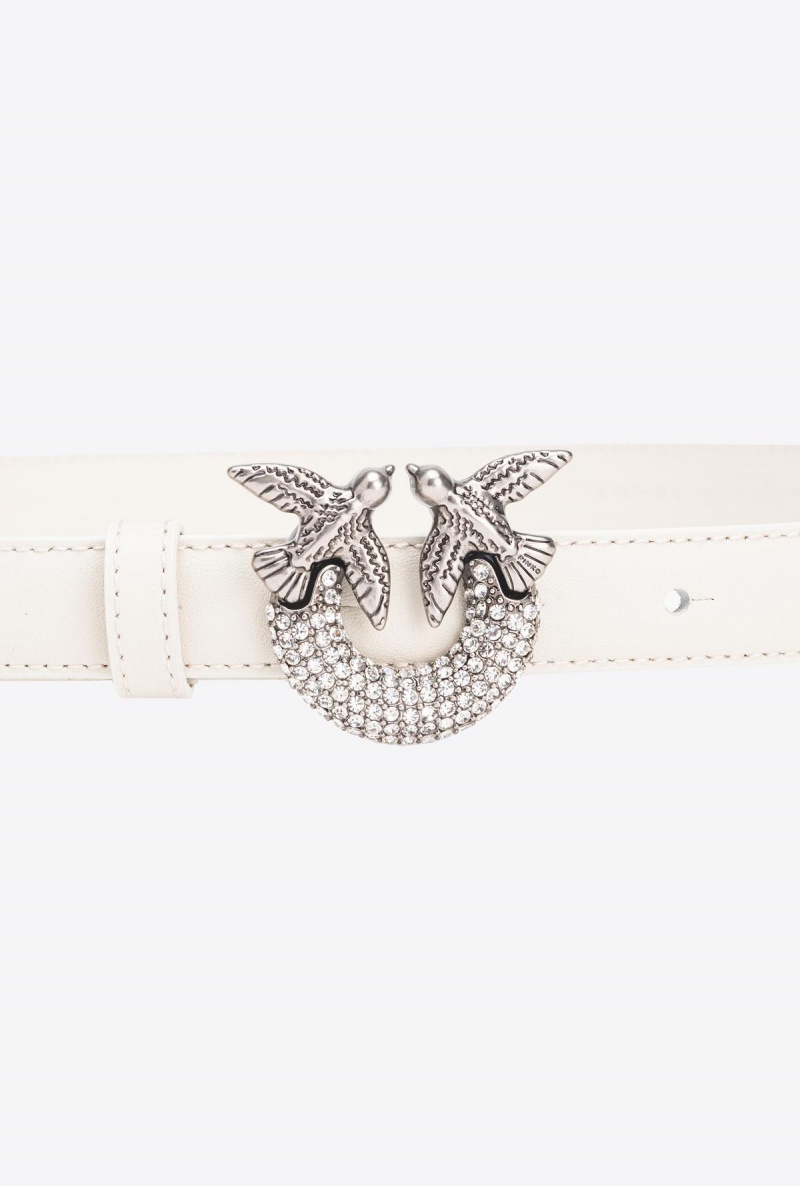 WHITE+WHITE-OLD SILVER Pinko Thin Love Birds belt with rhinestones 2cm | MYZDE48327