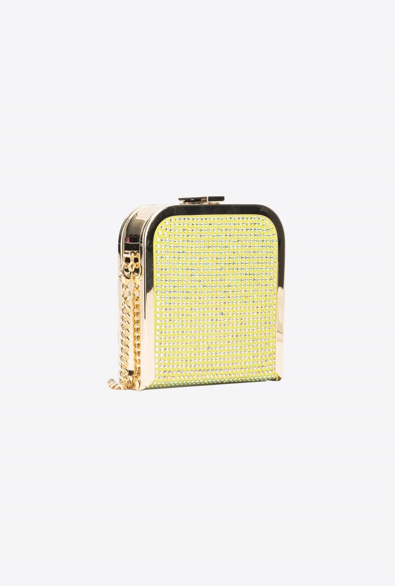 YELLOW LIME-SHINY GOLD Pinko Fully rhinestoned Box Clutch | MYJVR25893