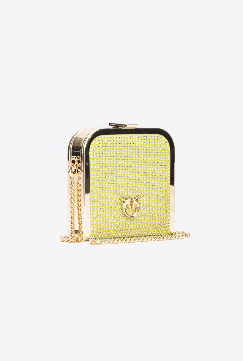 YELLOW LIME-SHINY GOLD Pinko Fully rhinestoned Box Clutch | MYJVR25893